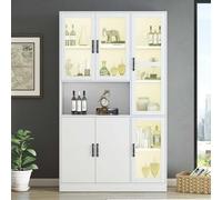 KOMHTOM Vitrine bibliothèque avec LED en couleur blanche, buffet avec neuf compartiments de rangement, placard multi-usage pour salon, chambre, bureau (B)