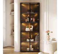 KOMHTOM Vitrine d’Angle en Verre LED 62 x 32 x 160 cm, Noire