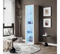 KOMHTOM Vitrine de Salon Haute Brillance avec Eclairage LED Contrôle APP - 3 Etageres en Verre Trempe, 55x38x166cm - Meuble d'Exposition Blanc (Blan /55x38x166 cm)