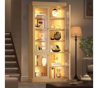 KOMHTOM Vitrine en Verre LED 80/160 x 40 x 180 cm, Rangement Vertical