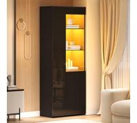 KOMHTOM vitrine LED 70 x 35 x 180 cm, Meuble vitrine Noir, Verre trempé