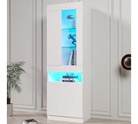 KOMHTOM Vitrine Salon Blanche avec LED Bibliothèque avec étagères en Verre, Buffet Haute pour Salon Salle à Manger Chambre à Coucher (A)
