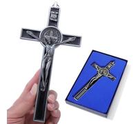 KOMI Crucifix Croix murale catholique avec émail noir - Crucifix pour mur, croix de Jésus chrétien à suspendre au mur pour décoration d'intérieur