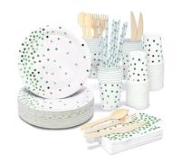 Komicea Vaisselle Jetable Vert 161 Pièces pour Anniversaire, Party Kit avec Assiettes Gobelets et Serviettes pour Baby Shower Mariage (20 Invités)