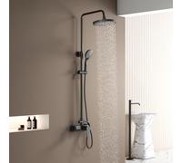 KOMIRO Colonne de Douche avec Mitigeur Mécanique, Ensemble de Douche Réglable en Hauteur, Mitigeur Douche Set, Noir, Rond