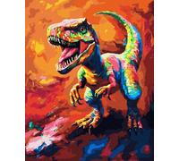 Komking Kit de peinture par numéros sur toile pour enfants et adultes - Peinture par numéros pour adultes - Décoration murale - Dinosaure coloré - 40,6 x 50,8 cm