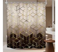 KOMLLEX Rideau de Douche à Grille géométrique en marbre 152 x 183 cm Motif cubique Marron ombré avec Lignes dorées Tissu créatif Abstrait en Polyester imperméable avec Lot de 12 Crochets en Plastique