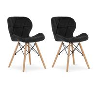 Komodee AMATRICE Chaise rembourrée en Velours Noir avec Pieds en Bois pour Salon, Bureau, Salle à Manger, Ensemble de 2 pièces, Charge jusqu'à 110 kg