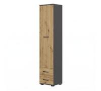 Komodee Armoire FAUSKE - 2 Tiroirs - Chêne - Gris - Largeur 40 cm, Hauteur 180 cm, Profondeur 36 cm