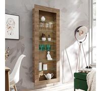 Komodee, Armoire Suspendue Como, Chêne - Miel truffé, Largeur 71 cm x Hauteur : 178 cm x Profondeur 19 cm, 6 étagères en Verre, pour Salon Chambre à Coucher