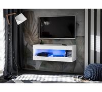 Komodee, Armoire TV, Tivoli TV Suspendue, Blanc/Blanc, Largeur 100cm x Hauteur 36cm x Profondeur 35cm, LED Bleu, pour Salon, Chambre à Coucher