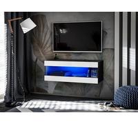 Komodee, Armoire TV, Tivoli TV Suspendue, Noir/Blanc, Largeur 100cm x Hauteur 36cm x Profondeur 35cm, LED Bleu, pour Salon, Chambre à Coucher