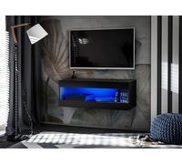 Komodee, Armoire TV, Tivoli TV Suspendue, Noir/Noir, Largeur 100cm x Hauteur 36cm x Profondeur 35cm, LED Bleu, pour Salon, Chambre à Coucher
