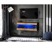 Komodee, Armoire TV, Tivoli TV Suspendue, Noir/Wotan, Largeur 100cm x Hauteur 36cm x Profondeur 35cm, LED Bleu, pour Salon, Chambre à Coucher