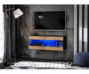 Komodee, Armoire TV, Tivoli TV Suspendue, Noir/Wotan, Largeur 100cm x Hauteur 36cm x Profondeur 35cm, LED Bleu, pour Salon, Chambre à Coucher