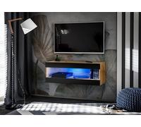 Komodee, Armoire TV, Tivoli TV Suspendue, Wotan/Noir, Largeur 100cm x Hauteur 36cm x Profondeur 35cm, LED Bleu, pour Salon, Chambre à Coucher