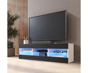 Komodee Banc TV Tivoli, Noir Blanc, Largeur 140 cm x Hauteur 40,5 cm x Profondeur 35,5 cm, LED Bleues, pour Salon, Chambre