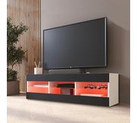 Komodee Banc TV Tivoli, Noir Blanc, Largeur 140 cm x Hauteur 40,5 cm x Profondeur 35,5 cm, LED RVB, pour Salon, Chambre