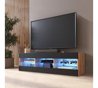 Komodee Banc TV Tivoli, Noir Wotan, Largeur 140 cm x Hauteur 40,5 cm x Profondeur 35,5 cm, LED Bleues, pour Salon, Chambre