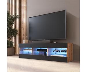 Komodee Banc TV Tivoli, Noir Wotan, Largeur 140 cm x Hauteur 40,5 cm x Profondeur 35,5 cm, LED Bleues, pour Salon, Chambre