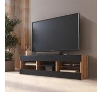Banc TV Tivoli RTV Komodee - sans LED - Noir et Bois Naturel - Facades en Mat - 140 x 41 x 35 cm