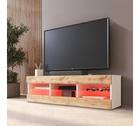Komodee Banc TV Tivoli, Wotan Blanc, Largeur 140 cm x Hauteur 40,5 cm x Profondeur 35,5 cm, LED RVB, pour Salon, Chambre