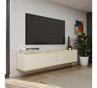 Komodee Banff TV135 MDF - Meuble TV, Beige Mat/chêne Artisan, Largeur 135 cm, Hauteur 30 cm, Profondeur 32 cm