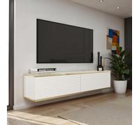 Komodee Banff TV135 MDF - Meuble TV, Blanc Mat/chêne Artisan, Largeur 135 cm, Hauteur 30 cm, Profondeur 32 cm