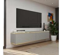Komodee Banff TV135 MDF - Meuble TV, Gris Mat/chêne Artisan, Largeur 135 cm, Hauteur 30 cm, Profondeur 32 cm