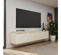 Komodee Banff TV135 - Meuble TV, façade Lisse Beige/chêne Artisan, Largeur 135 cm, Hauteur 30 cm, Profondeur 32 cm