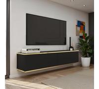 Komodee Banff TV135 - Meuble TV, façade Noire Lisse/chêne Artisan, Largeur 135 cm, Hauteur 30 cm, Profondeur 32 cm