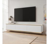 Komodee Banff TV175 MDF - Meuble TV, Blanc Mat/chêne Artisan, Largeur 175 cm, Hauteur 30 cm, Profondeur 32 cm