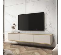 Komodee Banff TV175 - Meuble TV, façade Beige Lisse/chêne Artisan, Largeur 175 cm, Hauteur 30 cm, Profondeur 32 cm