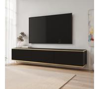 Komodee Banff TV175 - Meuble TV, façade Lisse Noire/chêne Artisan, Largeur 175 cm, Hauteur 30 cm, Profondeur 32 cm
