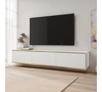 Komodee Banff TV175 - Meuble TV, Front Lisse Blanc/chêne Artisan, Largeur 175 cm, Hauteur 30 cm, Profondeur 32 cm