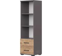 Komodee Bibliothèque FAUSKE - 2 tiroirs - Chêne - Gris - Largeur 40 cm, Hauteur 130 cm, Profondeur 34 cm