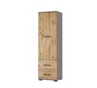 Komodee Bibliothèque FAUSKE - 2 Tiroirs - Chêne - Gris - Largeur 40 cm, Hauteur 130 cm, Profondeur 36 cm