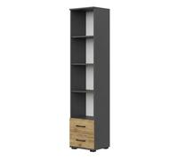 Komodee Bibliothèque FAUSKE - 2 tiroirs - Chêne - Gris - Largeur 40 cm, Hauteur 180 cm, Profondeur 34 cm