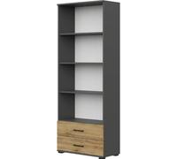 Komodee Bibliothèque FAUSKE - 2 Tiroirs - Chêne - Gris - Largeur 69 cm, Hauteur 180 cm, Profondeur 34 cm