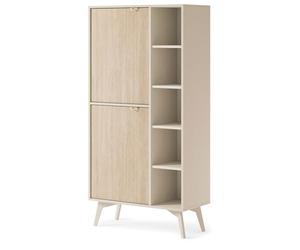 Komodee Bibliothèque Haute Tofino - Chêne - Beige - Poignées Métalliques - Largeur 80 cm, Hauteur 160 cm, Profondeur 38 cm