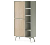 Komodee Bibliothèque Haute Tofino - Chêne - Vert - Poignées métalliques - Largeur 80 cm, Hauteur 160 cm, Profondeur 38 cm