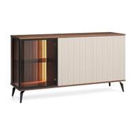 Komodee Buffet Dawson K154 - Noyer - Cachemire - Vitrée - Éclairage LED - Largeur 154 cm, Hauteur 80 cm, Profondeur 39 cm