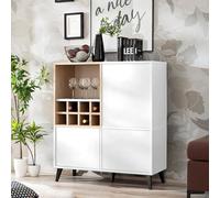 Komodee Buffet de Cuisine Fondi avec Bar à vin - 3 Portes, Style scandinave, Blanc-Bois, 102x35x90 cm