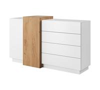 Komodee Buffet ETNE KOM2 - Chêne - Blanc - 4 Tiroirs - Largeur 160 cm, Hauteur 94 cm, Profondeur 45 cm
