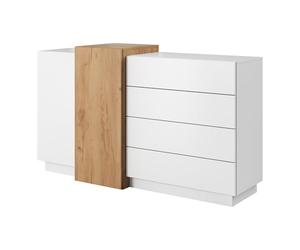 Komodee Buffet ETNE KOM2 - Chêne - Blanc - 4 Tiroirs - Largeur 160 cm, Hauteur 94 cm, Profondeur 45 cm