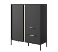 Komodee Buffet LAVIK KOM1 - Anthracite - Tiroirs - Accessoires dorés - Largeur 104 cm, Hauteur 124 cm, Profondeur 40 cm