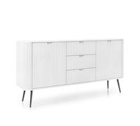 Komodee Buffet Morden KSZ168 - Blanche - Fronts Rainurés - 3 Tiroirs - Largeur 168 cm, Hauteur 87 cm, Profondeur 39 cm