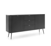 Komodee Buffet Morden KSZ168 - Noir - Façades rainurées - 3 Tiroirs - Largeur 168 cm, Hauteur 87 cm, Profondeur 39 cm