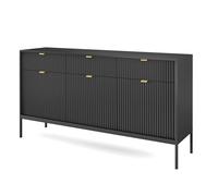 Komodee Buffet NANAIMO KSZ154 - Noir - Poignées Dorées - 3 Tiroirs - Largeur 154 cm, Hauteur 83 cm, Profondeur 39 cm
