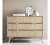 Komodee Buffet Tofino - Chêne - Beige - Poignées en métal - 3 tiroirs - Largeur 106 cm, Hauteur 80 cm, Profondeur 38 cm